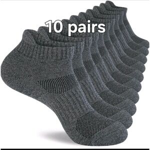 Mens Cotton Ankle Socks, Athletic Cushioned, Grey, 10ct, Men's 7-10 Women's 9-12